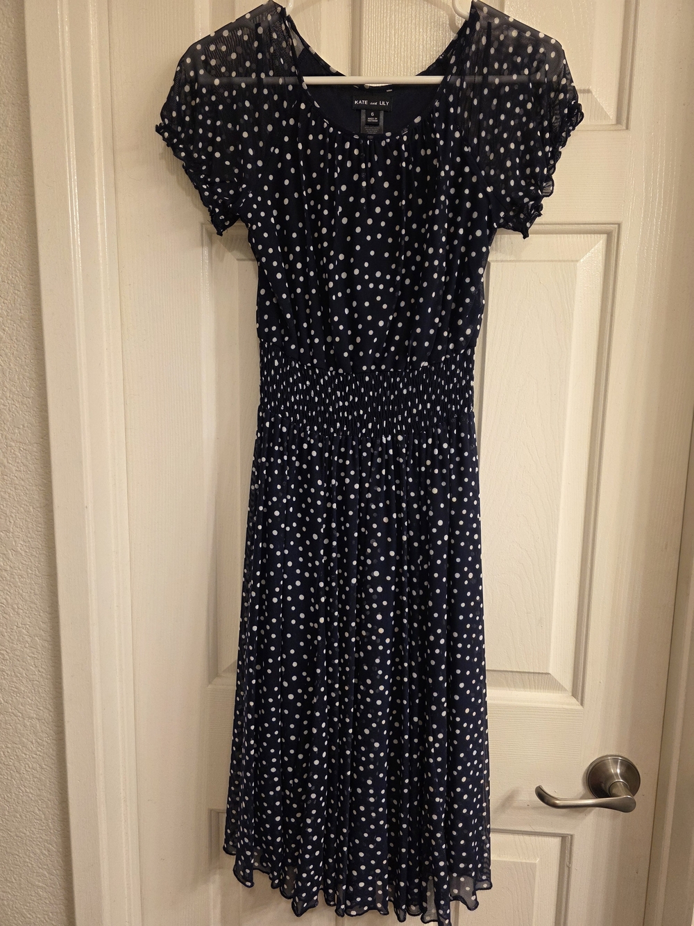 Kate and Lily Navy Polka Dot Smocked Midi Dress